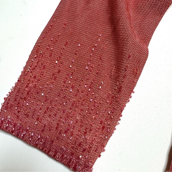 Carmen Marc Valvo Vintage Beaded Scoop Neck 3/4 Sleeve Shell Blouse Pink Large - Picture 4 of 8